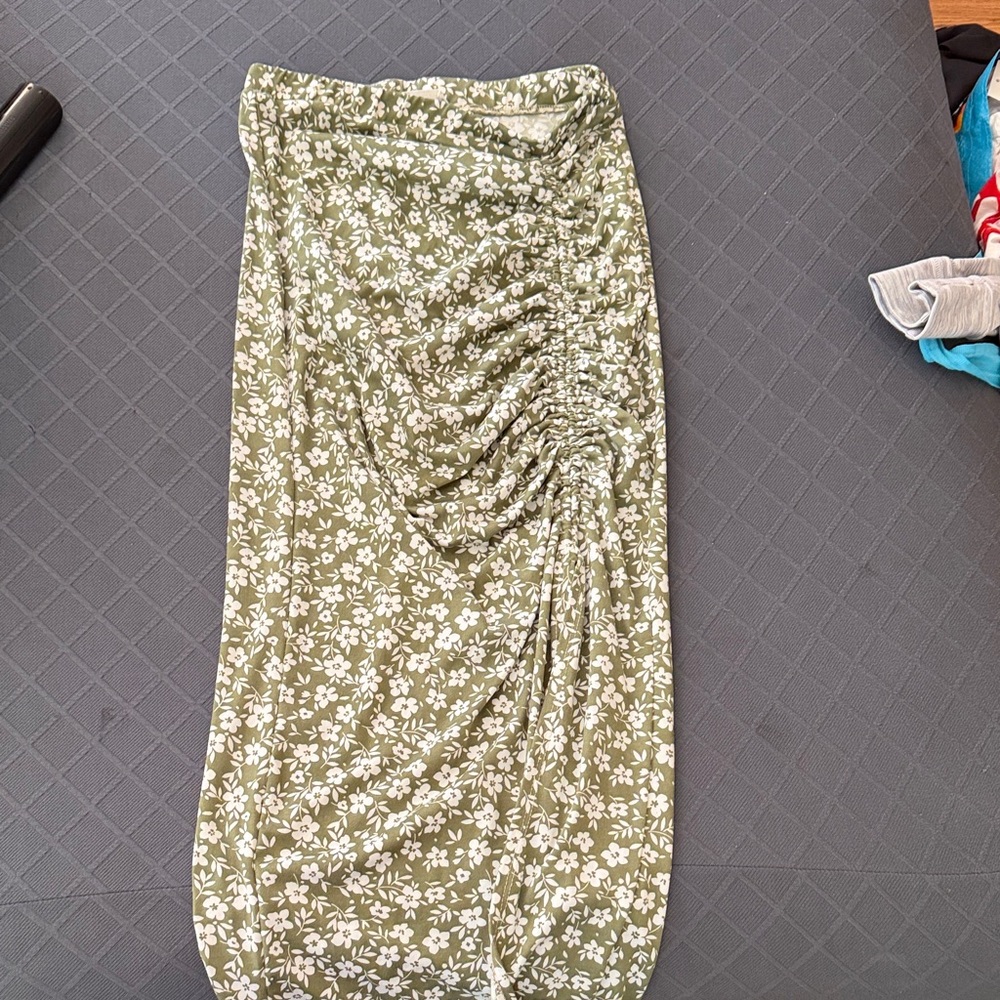 Olive Floral Maternity Midi Skirt